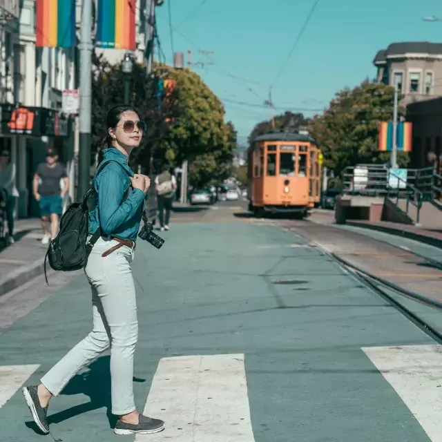 A woman walking in the Castro